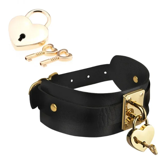 Halsband mit Liebesschloss – schwarz / gold