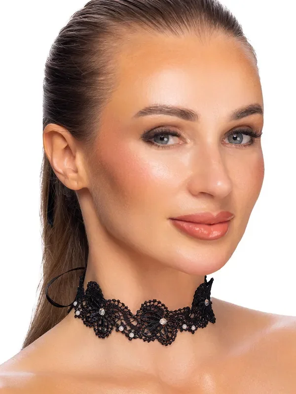 Halsband mit Stickerei, schwarz