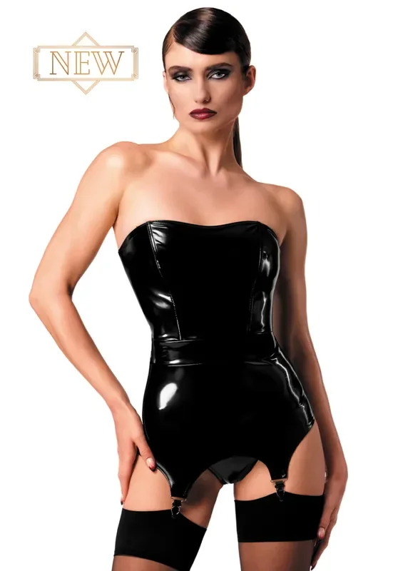 Hautenge PVC-Korsett mit integriertem Strumpfhalter