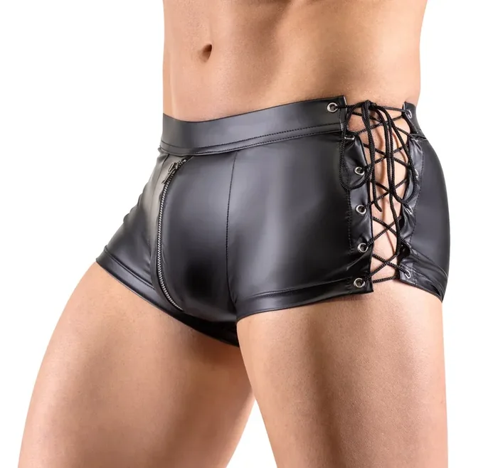 Herren Pants mit Schnürungen im edlen Mattlook mit unterlegtem Reißverschluss