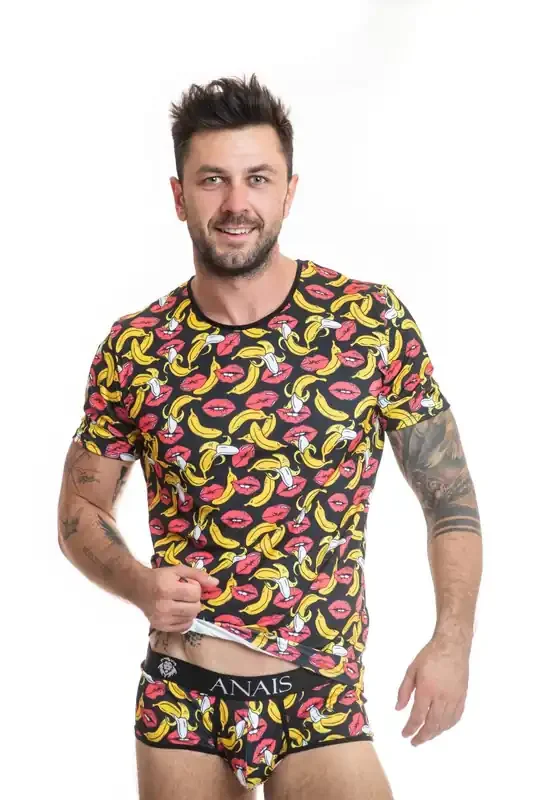 Herren Shirt mit bananen-Kussmund-Muster aus weichem Material