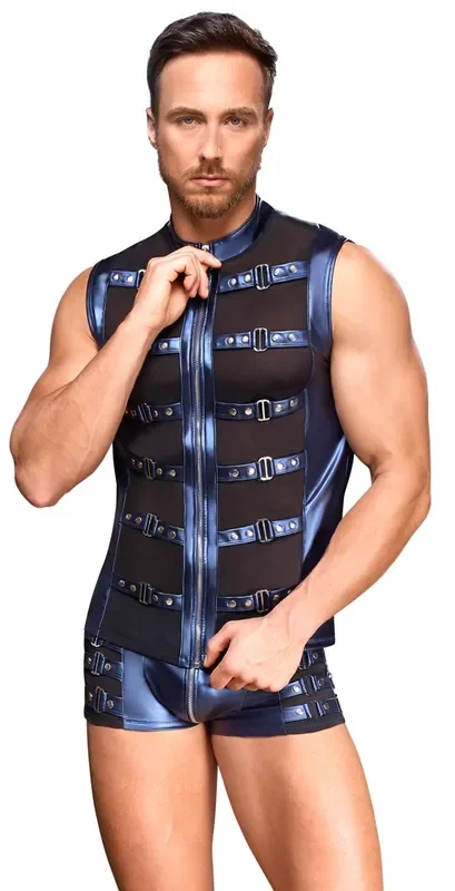 Herren Shirt mit Reißverschluss und Schnallen