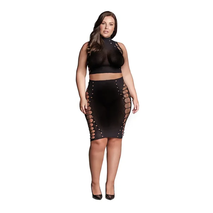 Kala XXXVII – Two Piece with Turtleneck, Crop Top and Skirt – Plus Size