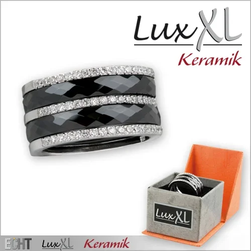 Keramikring 3-fach schwarz-silbern mit Zirkonia