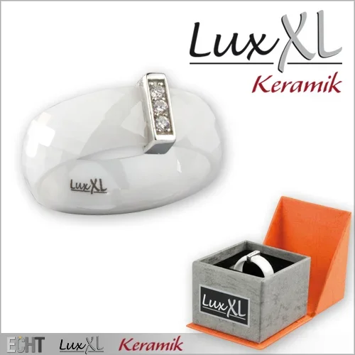 Keramikring weiß facettiert mit Silber und Zirkonia