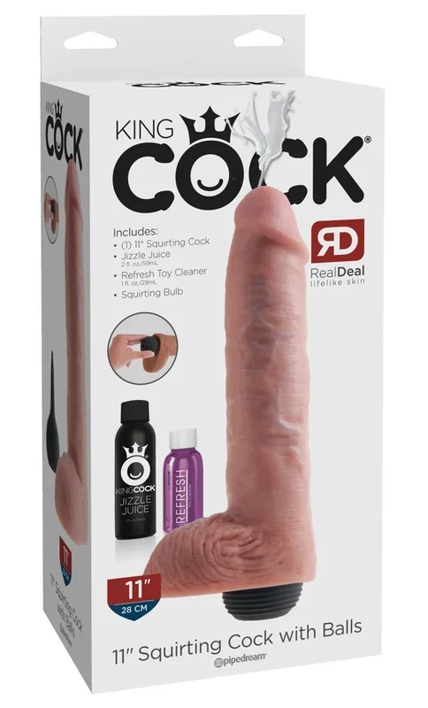 King Cock 11″ Squirting Cock with Balls light