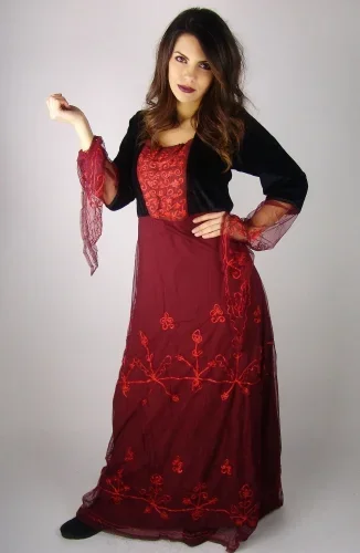 Kleid aus weichem Samt mit Netzspitze