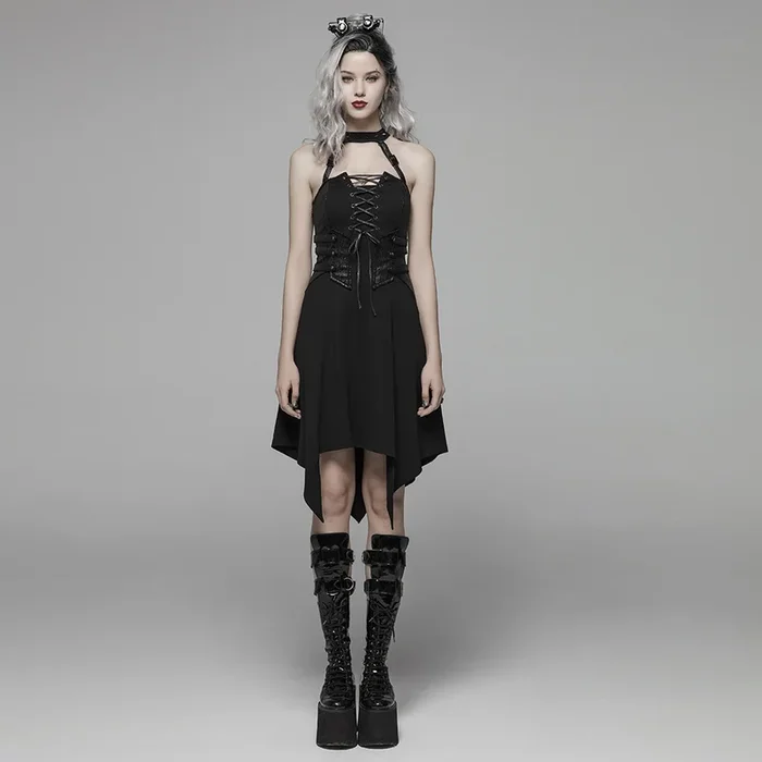 Kleid mit Choker-Kragen mit Metallspikes
