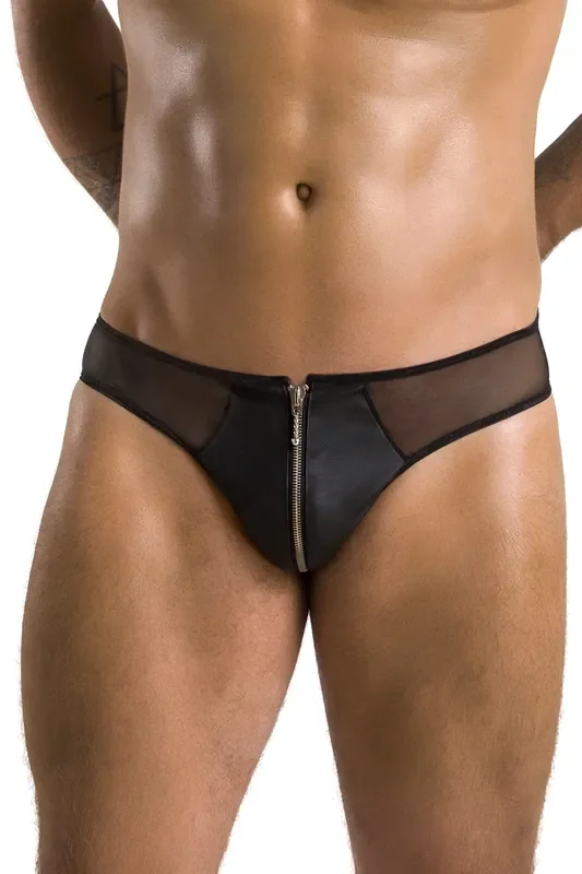 Kunstleder Slip mit Netz-Akzenten