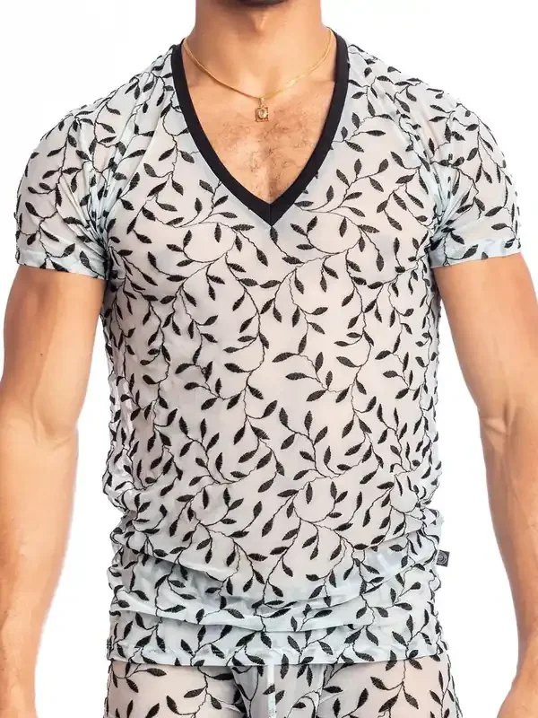 L‘Homme Olivier T-Shirt, himmelblau/schwarz