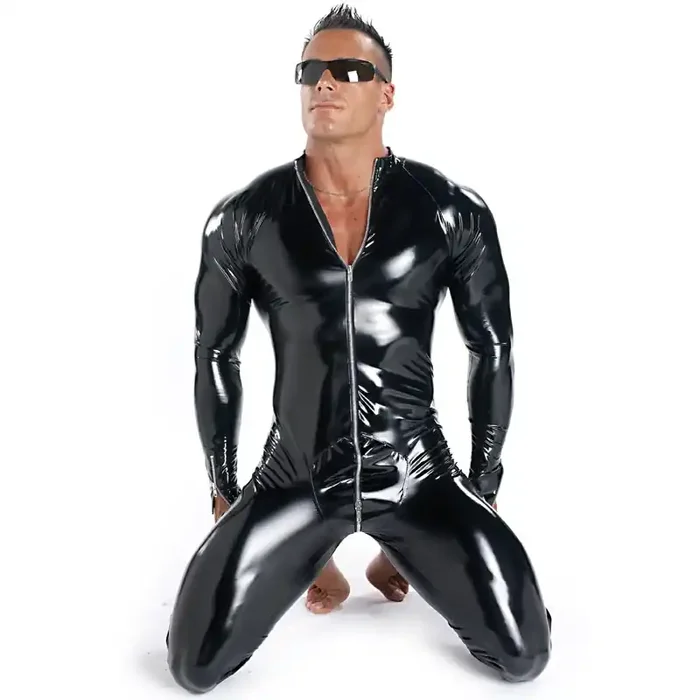 Lack Catsuit mit 2-Wege-Reißverschluss