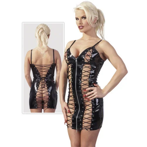 Lack-Kleid mit Front-Reißverschluss