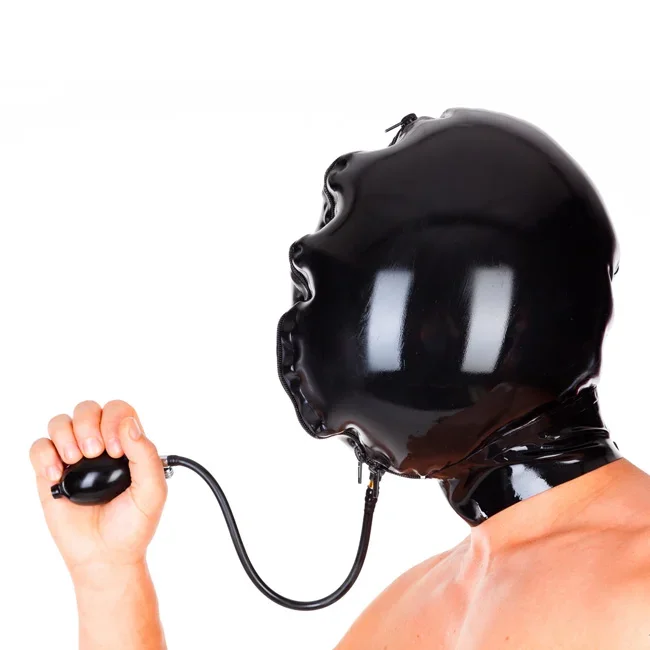 Latex-Maske, aufblasbar – Innen rot, außen schwarz