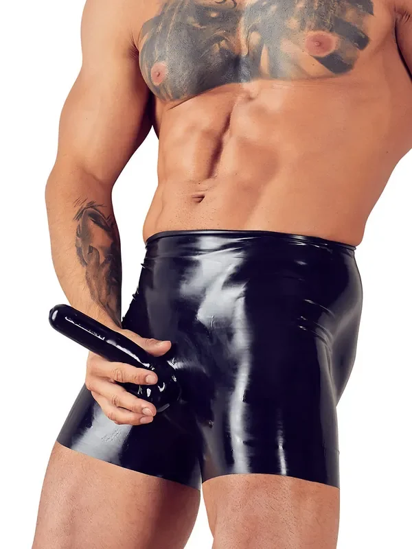 Latex-Pants mit Penishülle und Analkondom, schwarz