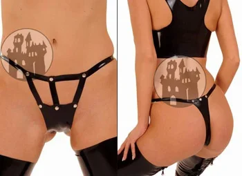 Latex Tanga aus Latexstreifen (Farbe: Schwarz, Grösse: S)