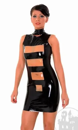 Latexkleid mit Streifenapplikationen