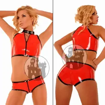 Latextop mit Halsband – zweifarbig
