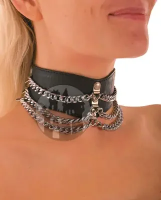 Leder Damen Halsband mit Ketten