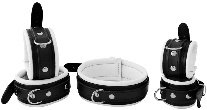 Leder Fesselset schwarz/weiß