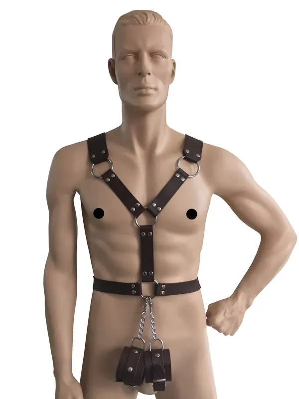 Leder Männerharness mit Handfessel