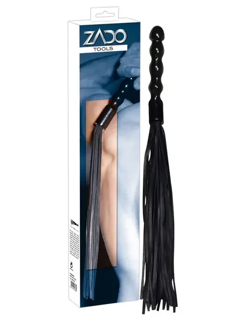 Leder-Peitsche mit Holzgriff schwarz