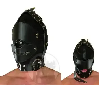 Ledermaske m. Reißverschluss am Mund
