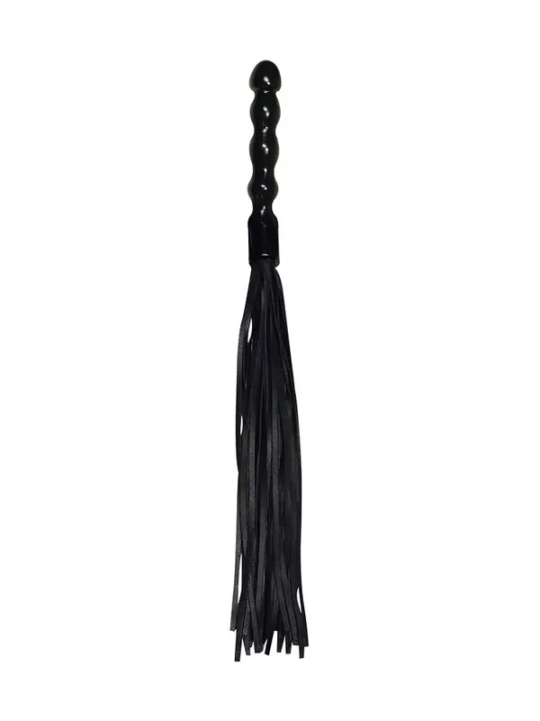 Lederpeitsche mit Dildo-Holzgriff, schwarz