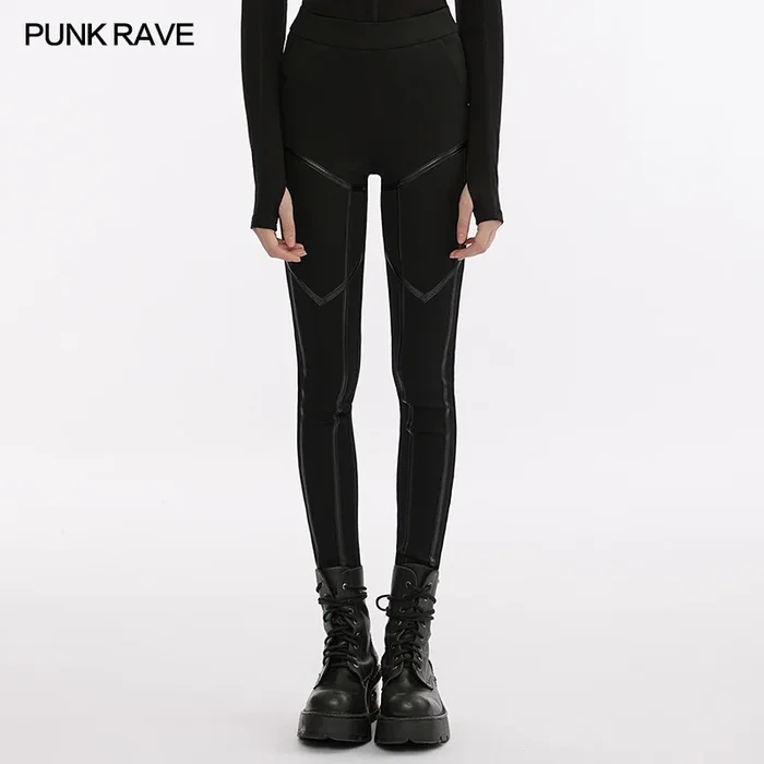 Leggings mit geometrischen Kunstleder-Details
