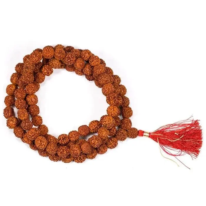 Mala Rudraksha Samen 1 cm – mit roter Quaste