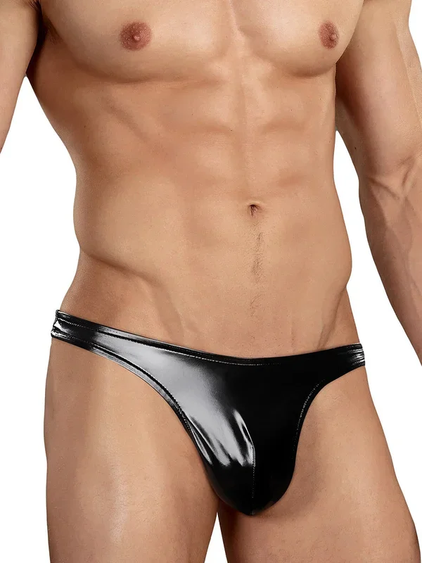 Male Power Classic Liquid Onyx: Wetlook-String, schwarz
