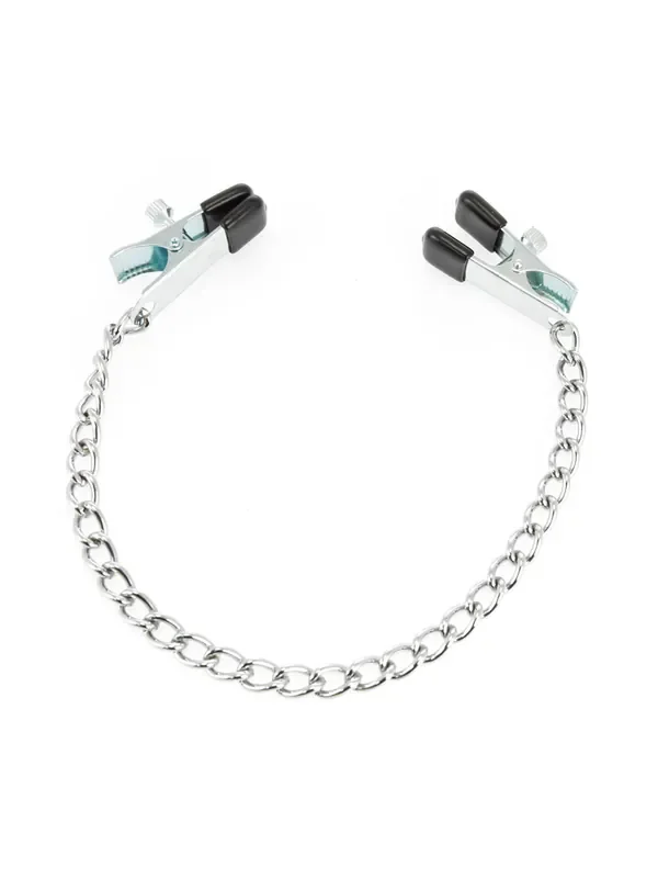 Metall-Nippelklemmen groß mit Kette, silber
