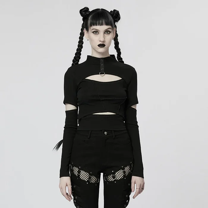 Modernes Nu Goth Longsleeve Top mit Cut-out-Details
