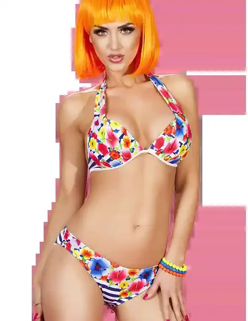 Neckholder Bikini mit Push Up & Blumen Muster