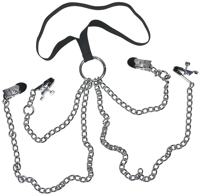 Nippel- und Intimklemmen mit Metallkette Fetish Collection Silber