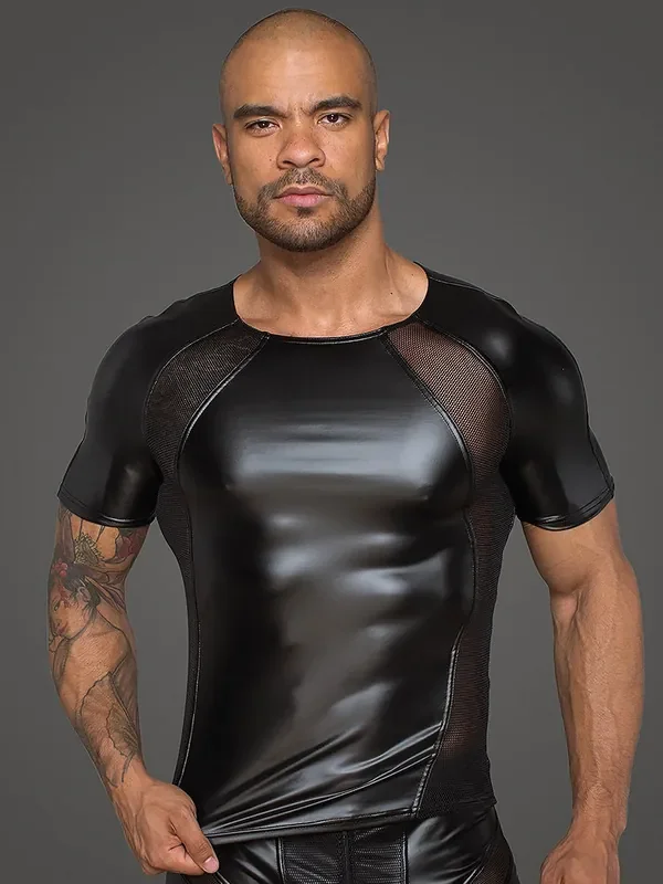 Noir Handmade Wetlook-Netz-Shirt H056, schwarz