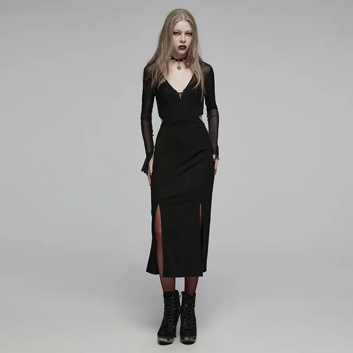 Nu-Gothic Kleid mit tiefem V-Ausschnitt