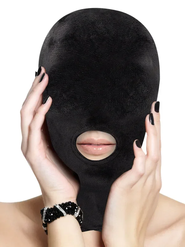 Ouch! Velvet Mask with Mouth open Kopfmaske, schwarz