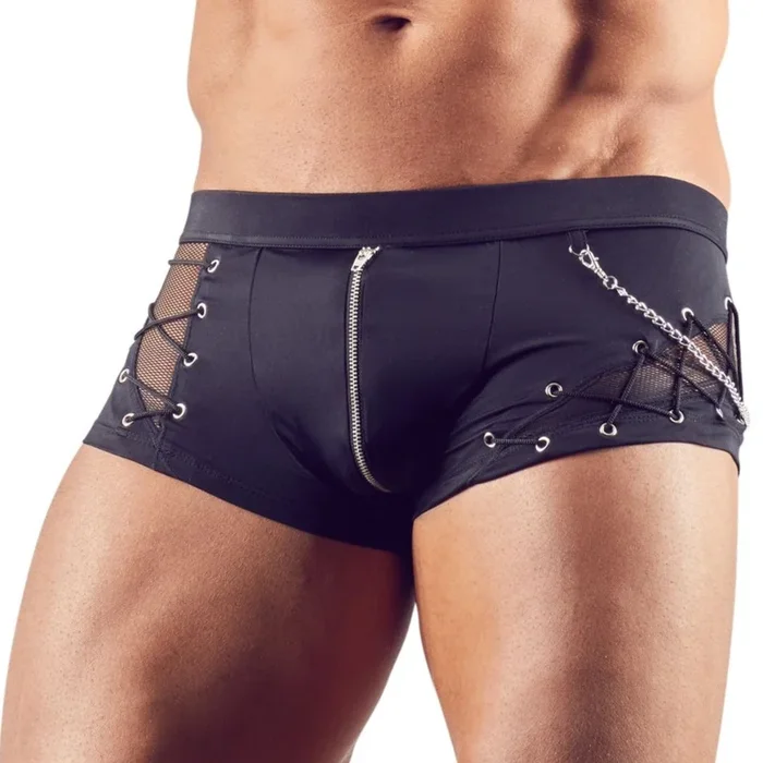 Pants mit Fishnet Einsätzen und Front-Reißverschluss, S – SALE