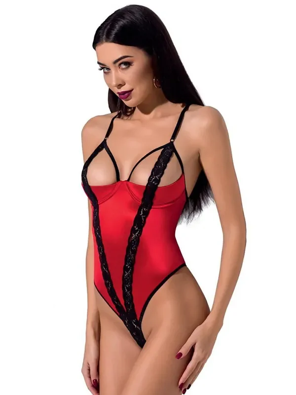 Passion Femmina Ouvert-Stringbody, rot/schwarz
