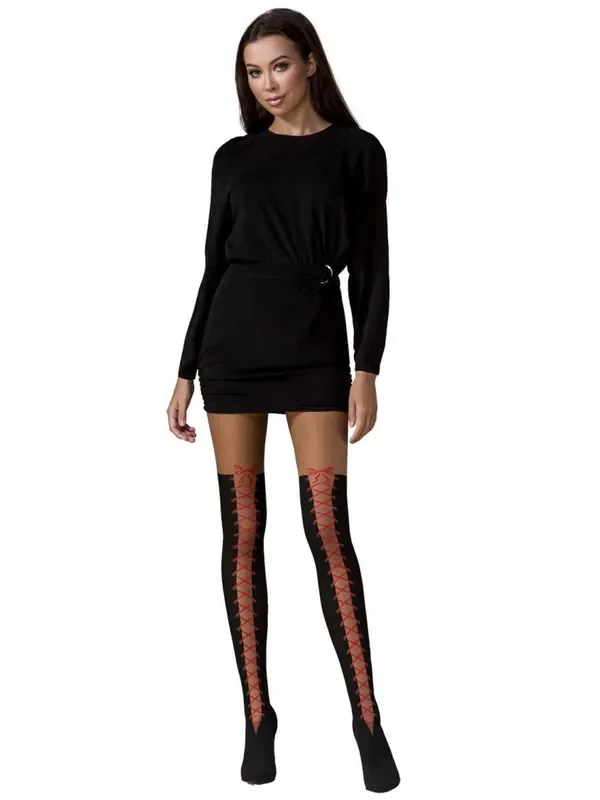 Passion TI114 Strumpfhose, schwarz/rot