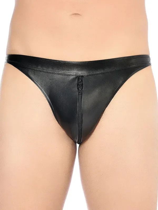 Patrice Catanzaro Luigi Kunstleder-Zipstring, schwarz