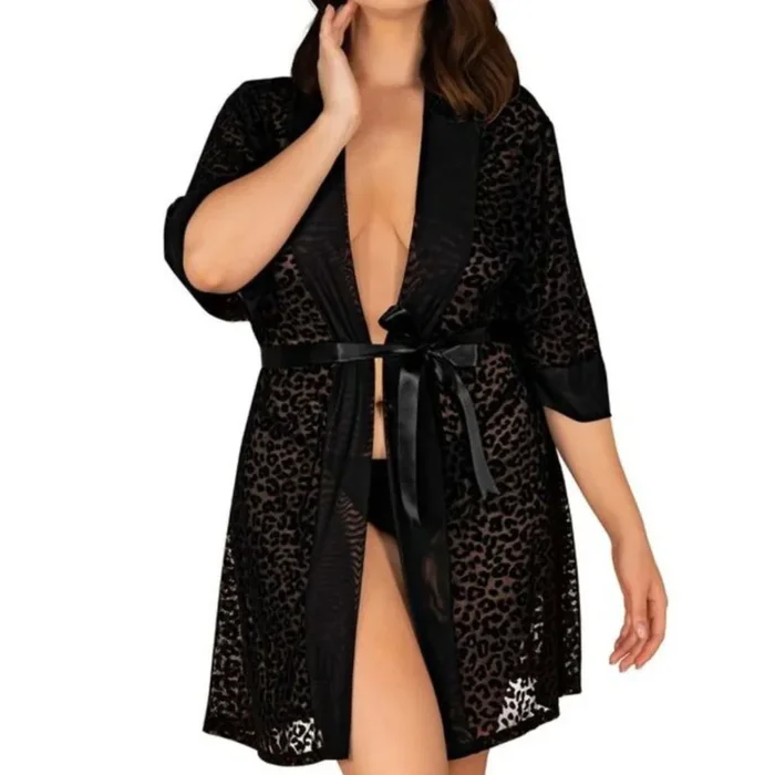 Peignoir mit Samt-Leoparden-Print-Muster