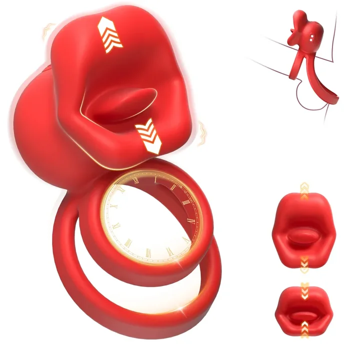 Penisring Vibrator mit Zungen-Clitoral-Stimulator Ejakulationsverzögerung Paar-Sextoy