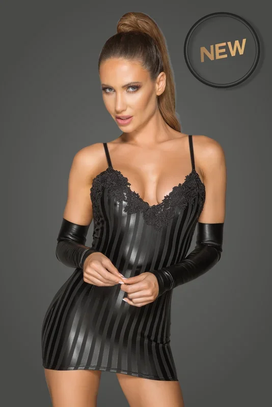 Powerwetlook Minikleid mit dekorativer Stickerei