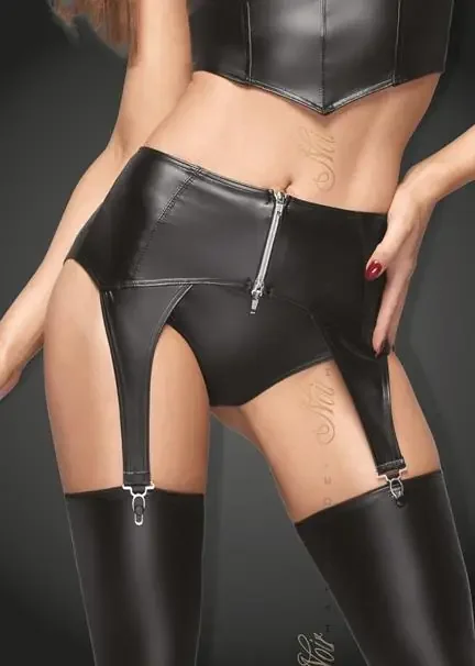 Powerwetlook Strapsgürtel mit silbernem Zipper schwarz