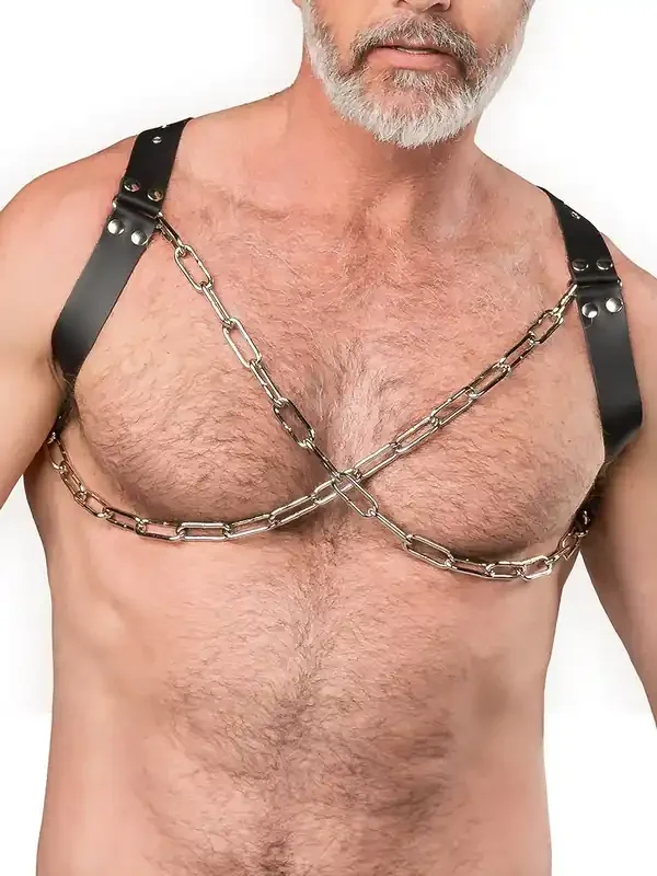 Rimba Bondage Play Leder-Brustharness mit Ketten, schwarz
