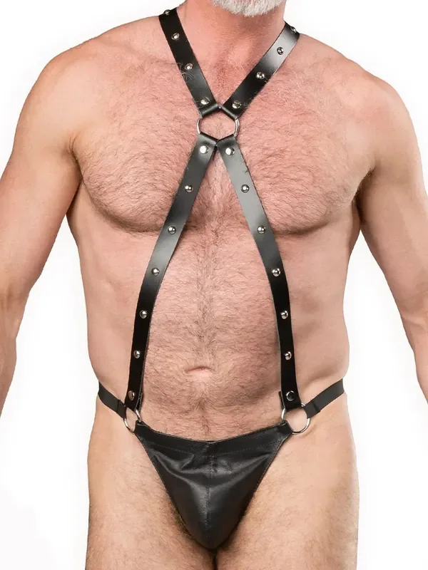 Rimba Bondage Play Leder-Harness mit Slip, schwarz