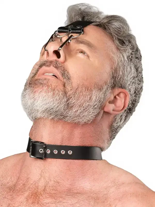 Rimba Bondage Play Leder-Kopfharness mit Nasenhaken, schwarz