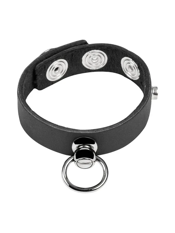 Rimba Bondage Play Leder-Penisring mit Metallring, schwarz