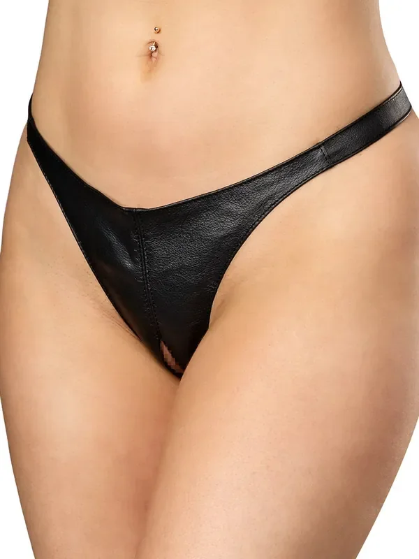 Rimba Bondage Play Ouvert-String aus Leder, schwarz